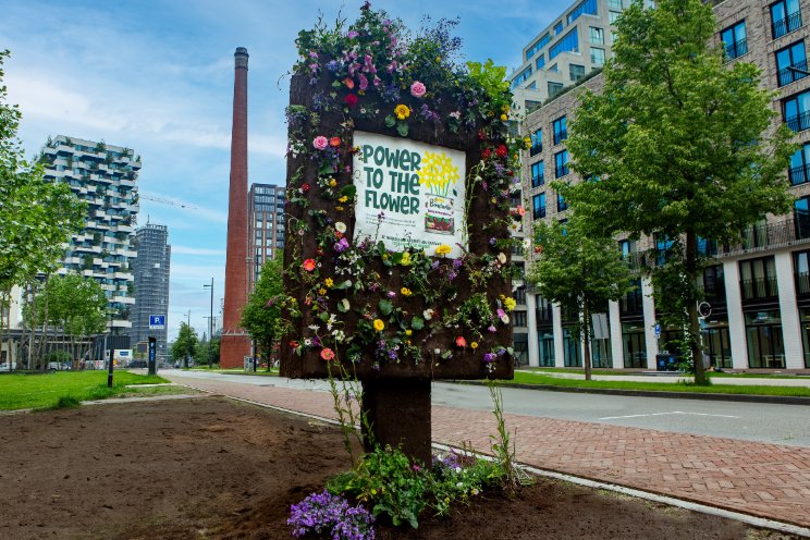 Reclamezuil zaait zelf bloemen voor de bij Reclamezuil zaait zelf bloemen voor de bij